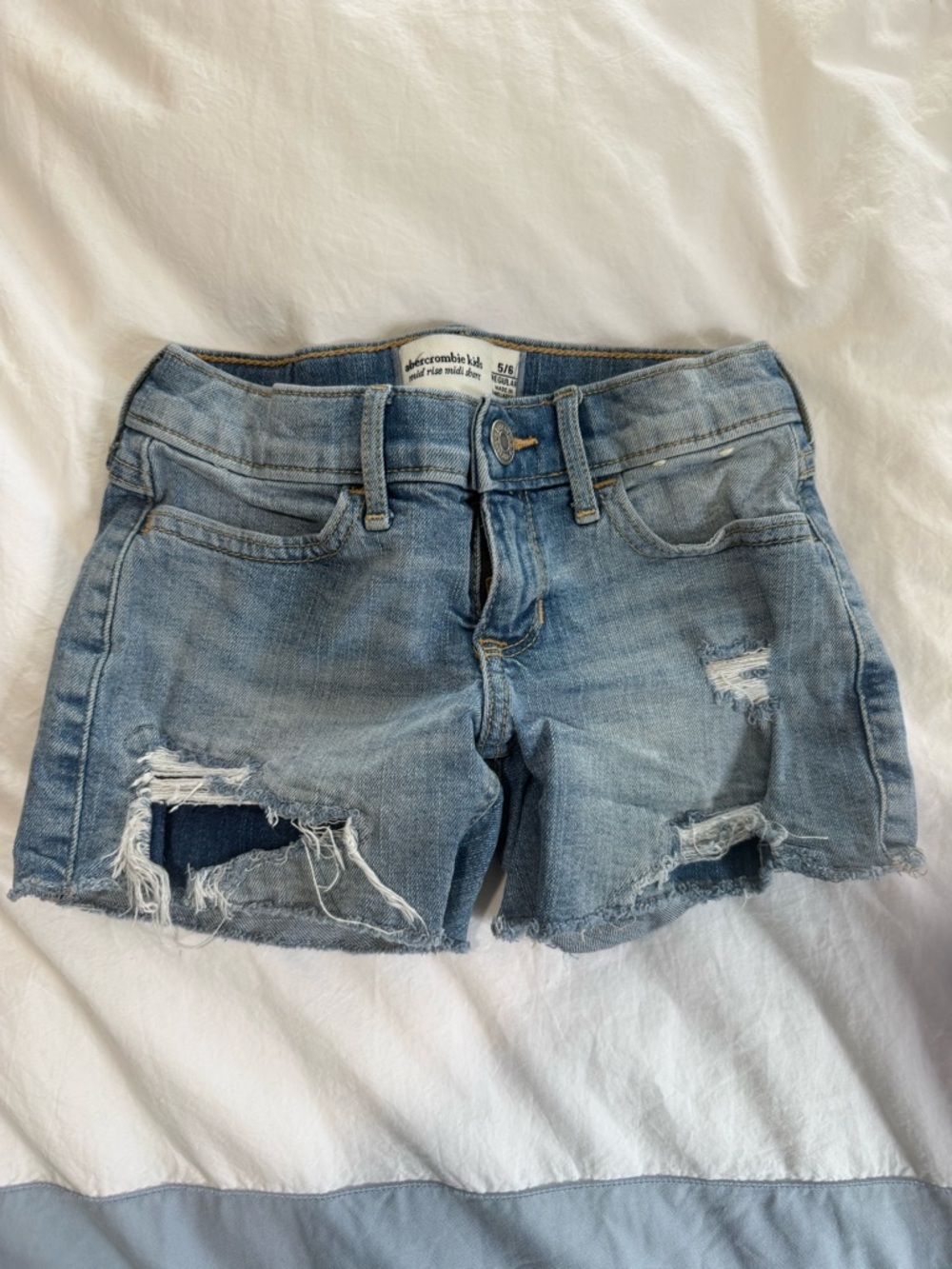 Abercrombie & Fitch Light Blue Distressed Denim Shorts